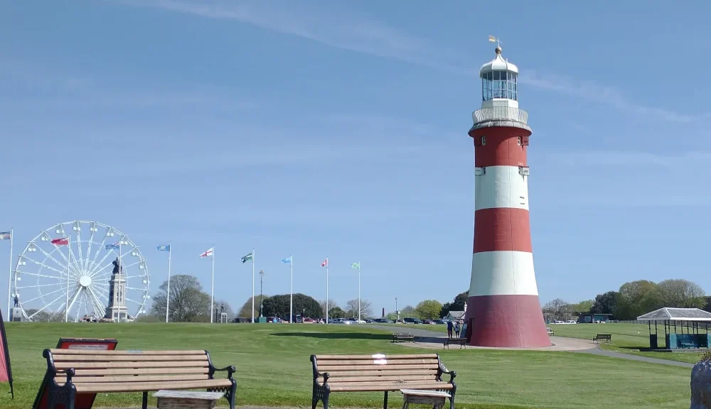 Smeaton’s Tower lighthouse on Plymouth Hoe during a circular walk around the city
