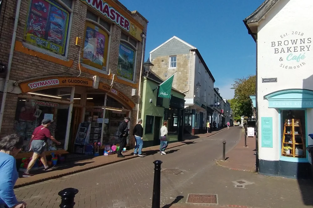 Independent shops along Church Street in Sidmouth