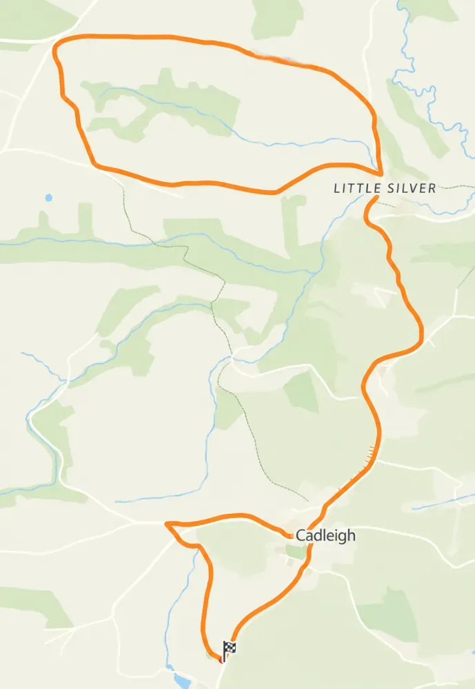 Rough route map of the Cadeleigh and Little Silver walk in Mid Devon