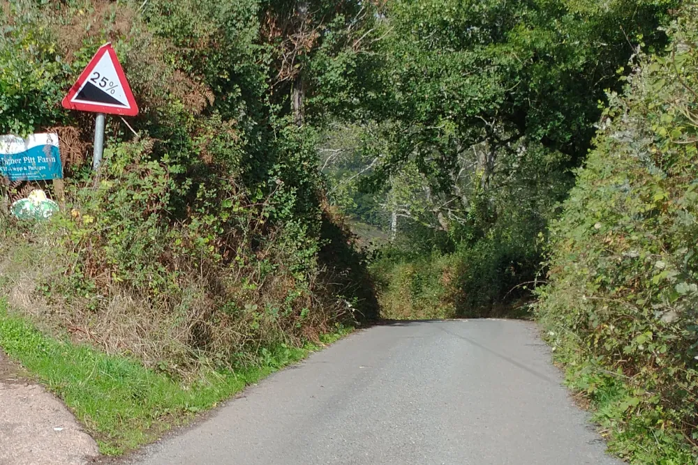 Steep section of Visitor's Hill on the Cadeleigh walk in Devon